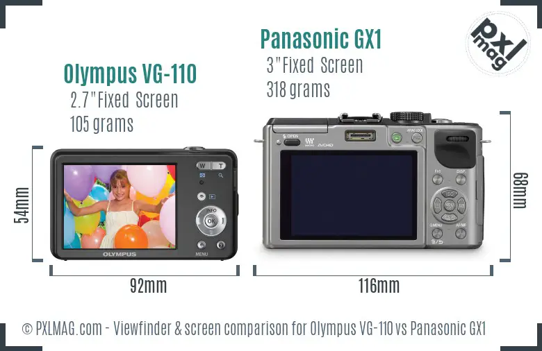 Olympus VG-110 vs Panasonic GX1 Screen and Viewfinder comparison