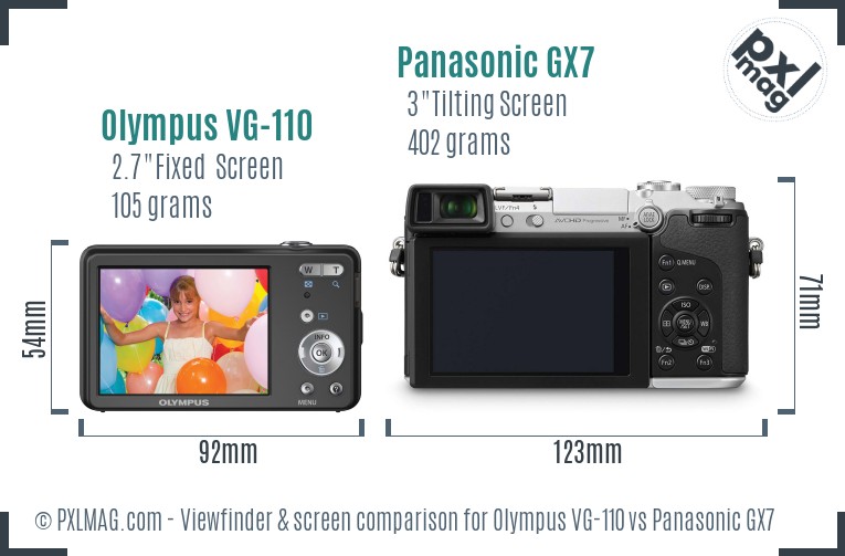 Olympus VG-110 vs Panasonic GX7 Screen and Viewfinder comparison