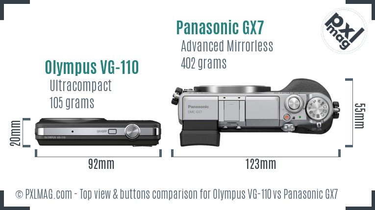 Olympus VG-110 vs Panasonic GX7 top view buttons comparison