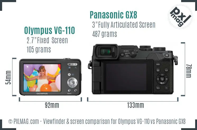 Olympus VG-110 vs Panasonic GX8 Screen and Viewfinder comparison