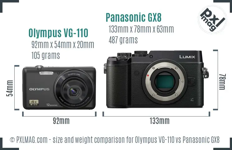 Olympus VG-110 vs Panasonic GX8 size comparison