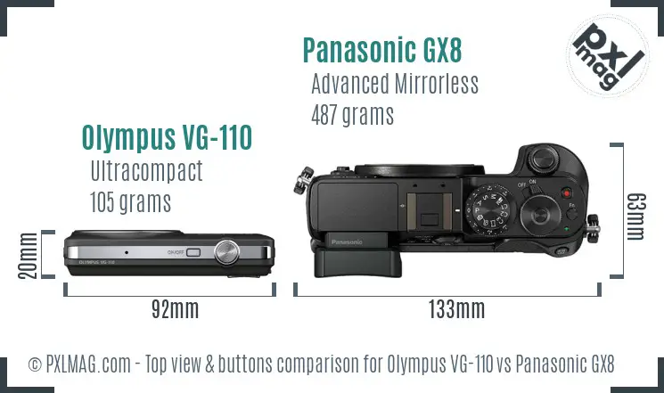 Olympus VG-110 vs Panasonic GX8 top view buttons comparison