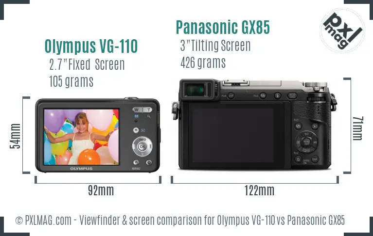 Olympus VG-110 vs Panasonic GX85 Screen and Viewfinder comparison