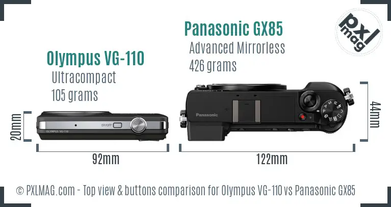 Olympus VG-110 vs Panasonic GX85 top view buttons comparison