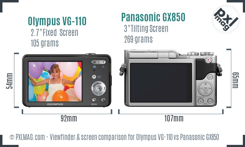 Olympus VG-110 vs Panasonic GX850 Screen and Viewfinder comparison