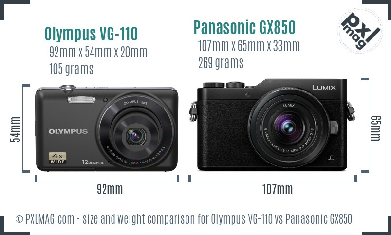 Olympus VG-110 vs Panasonic GX850 size comparison Olympus VG-110 vs Panasonic GX850 size comparison