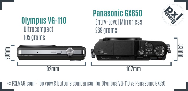Olympus VG-110 vs Panasonic GX850 top view buttons comparison