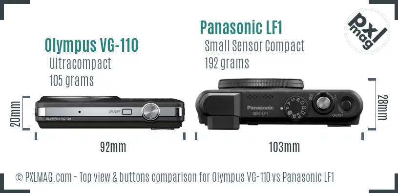 Olympus VG-110 vs Panasonic LF1 top view buttons comparison