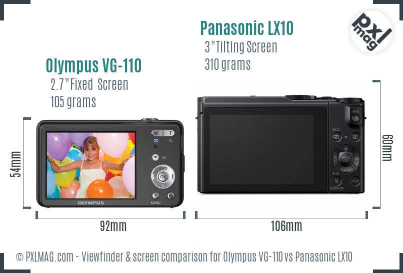 Olympus VG-110 vs Panasonic LX10 Screen and Viewfinder comparison