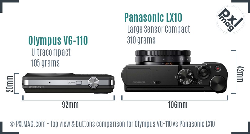 Olympus VG-110 vs Panasonic LX10 top view buttons comparison