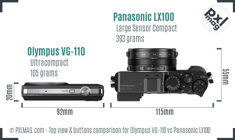 Olympus VG-110 vs Panasonic LX100 top view buttons comparison Olympus VG-110 vs Panasonic LX100 top view buttons comparison