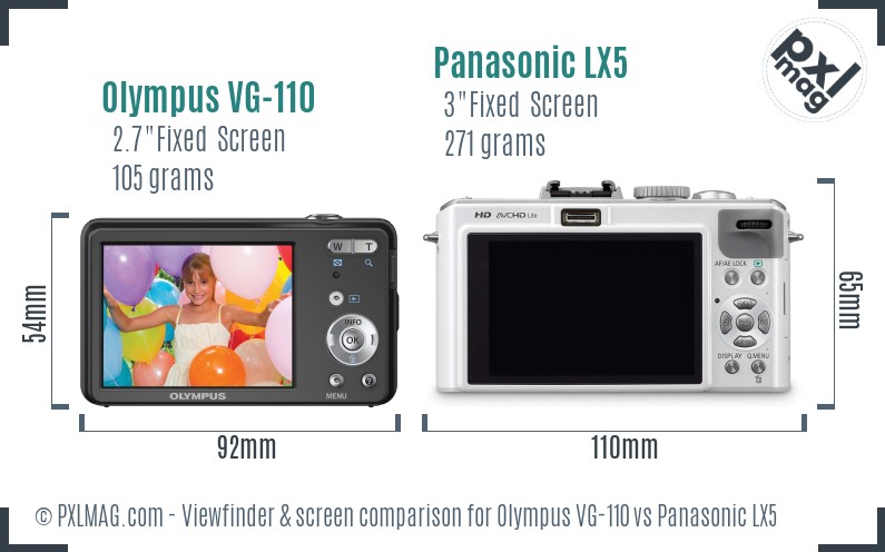 Olympus VG-110 vs Panasonic LX5 Screen and Viewfinder comparison