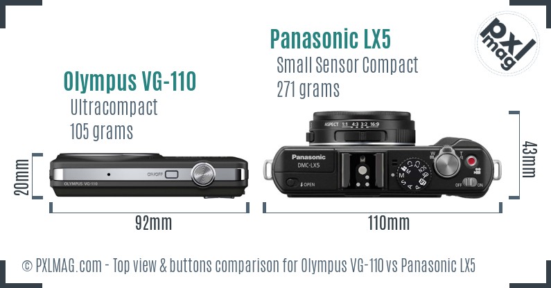 Olympus VG-110 vs Panasonic LX5 top view buttons comparison