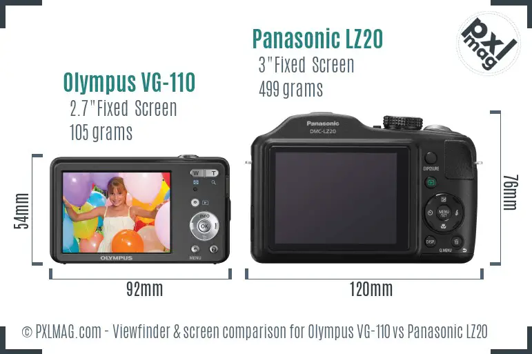 Olympus VG-110 vs Panasonic LZ20 Screen and Viewfinder comparison