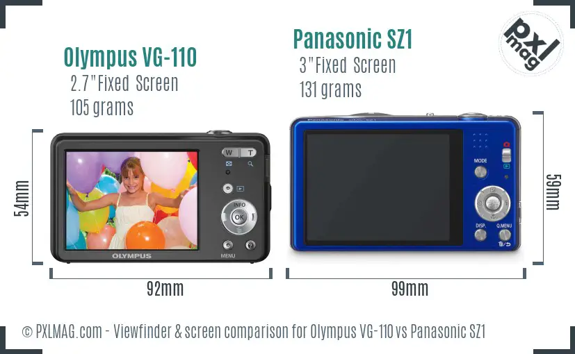 Olympus VG-110 vs Panasonic SZ1 Screen and Viewfinder comparison
