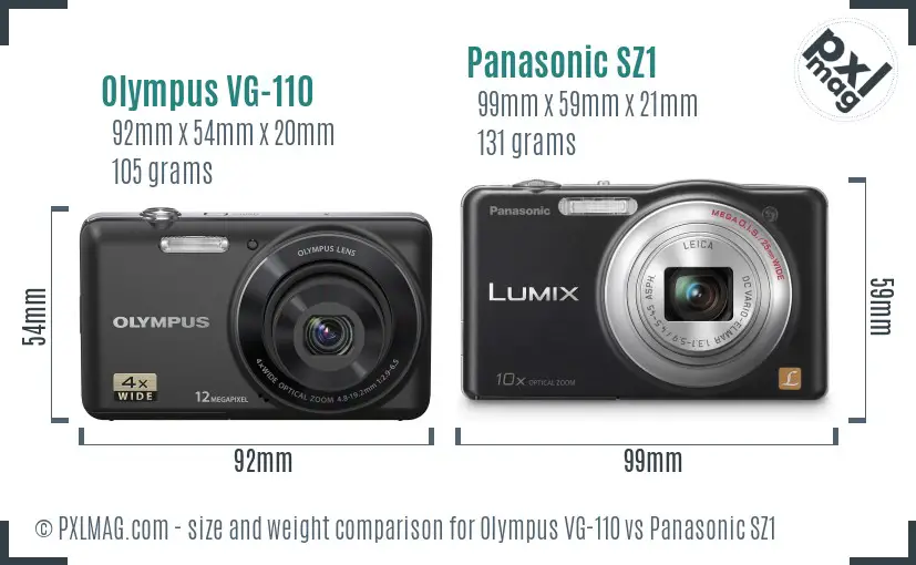 Olympus VG-110 vs Panasonic SZ1 size comparison