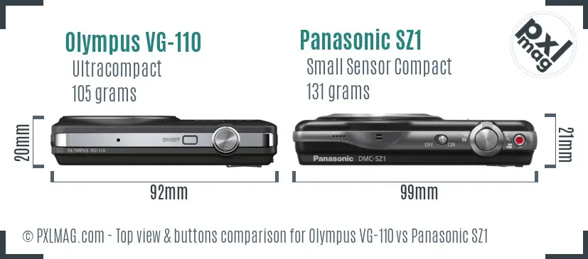 Olympus VG-110 vs Panasonic SZ1 top view buttons comparison