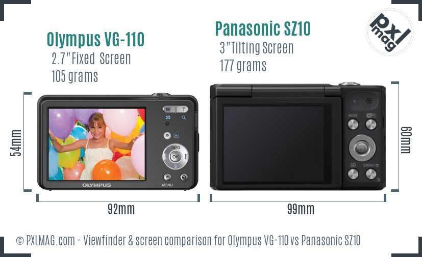 Olympus VG-110 vs Panasonic SZ10 Screen and Viewfinder comparison