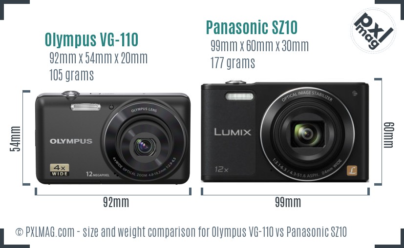 Olympus VG-110 vs Panasonic SZ10 size comparison