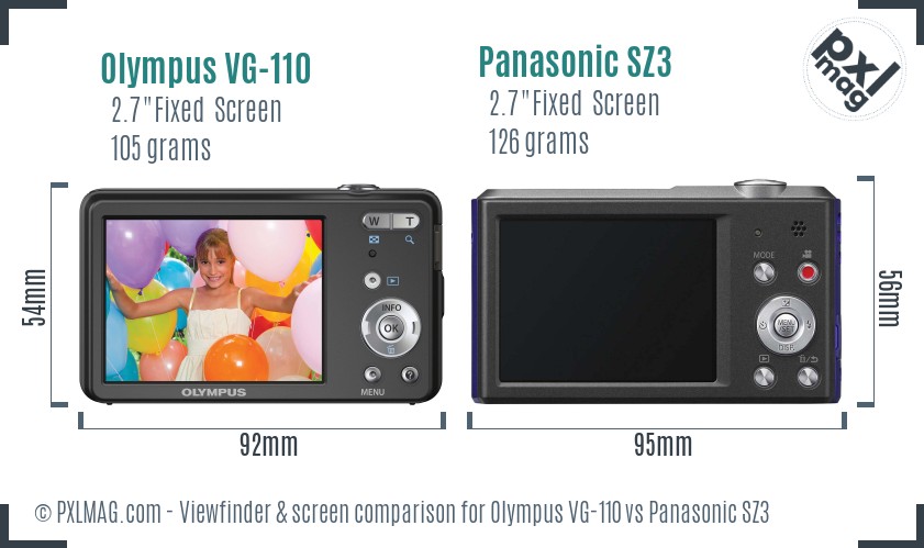 Olympus VG-110 vs Panasonic SZ3 Screen and Viewfinder comparison