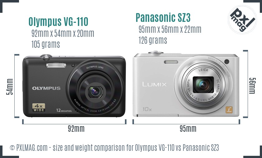 Olympus VG-110 vs Panasonic SZ3 size comparison