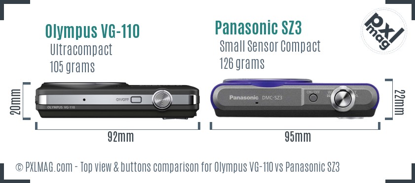 Olympus VG-110 vs Panasonic SZ3 top view buttons comparison