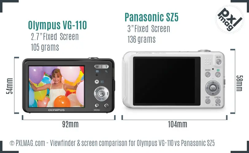 Olympus VG-110 vs Panasonic SZ5 Screen and Viewfinder comparison