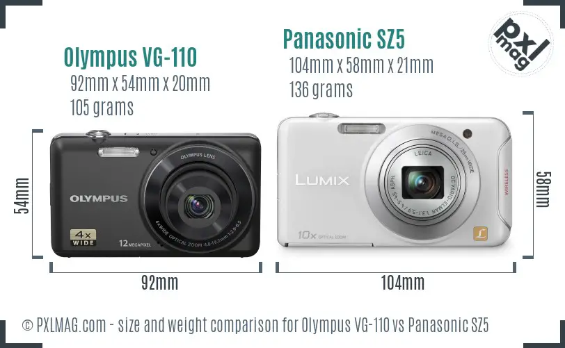 Olympus VG-110 vs Panasonic SZ5 size comparison