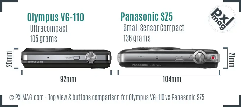 Olympus VG-110 vs Panasonic SZ5 top view buttons comparison