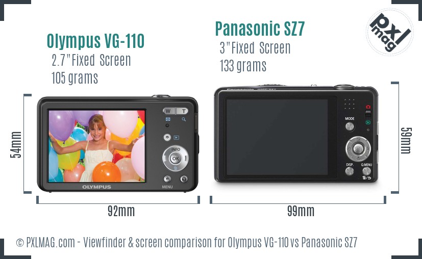 Olympus VG-110 vs Panasonic SZ7 Screen and Viewfinder comparison