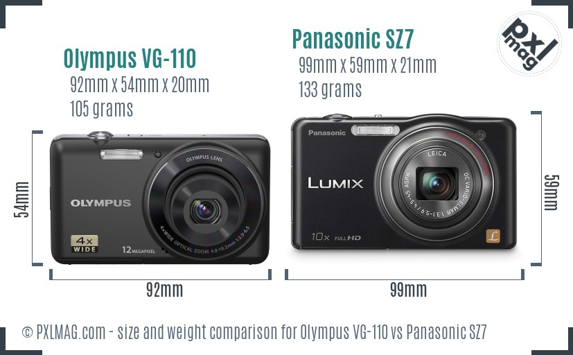 Olympus VG-110 vs Panasonic SZ7 size comparison Olympus VG-110 vs Panasonic SZ7 size comparison