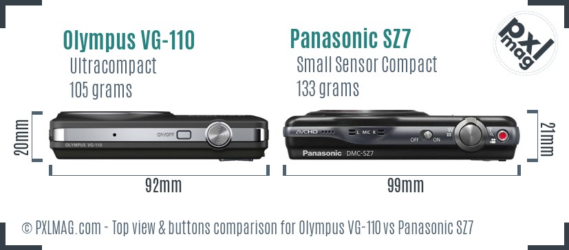 Olympus VG-110 vs Panasonic SZ7 top view buttons comparison
