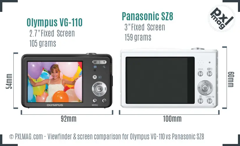 Olympus VG-110 vs Panasonic SZ8 Screen and Viewfinder comparison