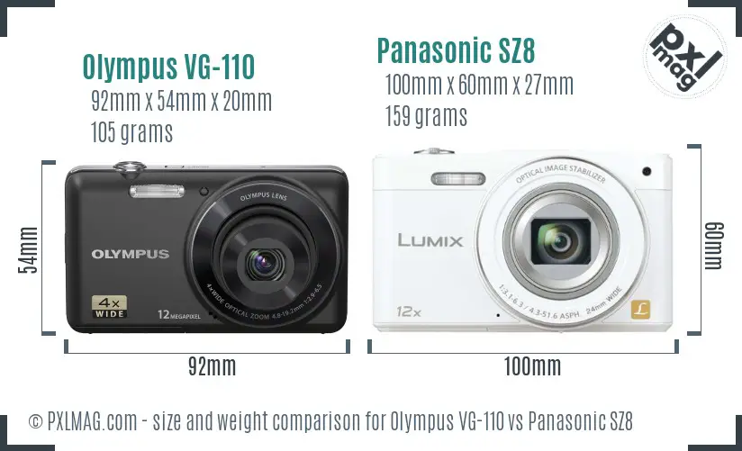 Olympus VG-110 vs Panasonic SZ8 size comparison