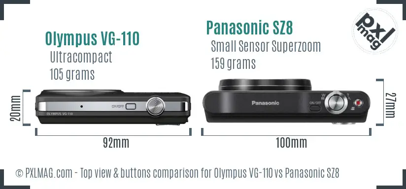 Olympus VG-110 vs Panasonic SZ8 top view buttons comparison