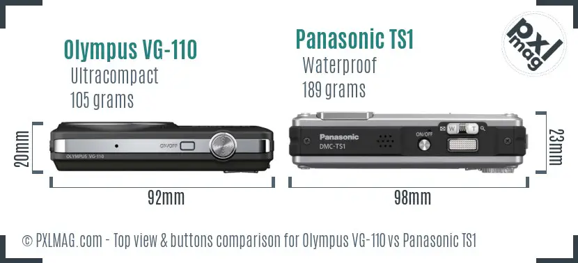 Olympus VG-110 vs Panasonic TS1 top view buttons comparison