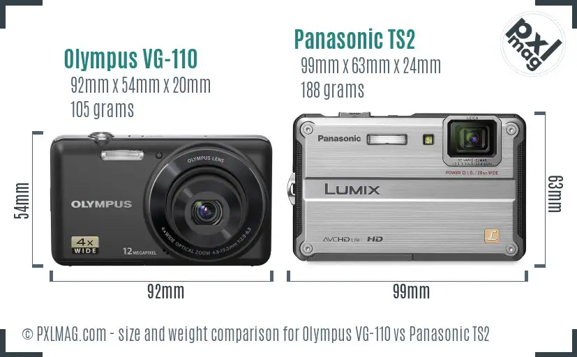 Olympus VG-110 vs Panasonic TS2 size comparison