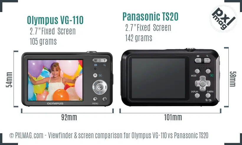 Olympus VG-110 vs Panasonic TS20 Screen and Viewfinder comparison