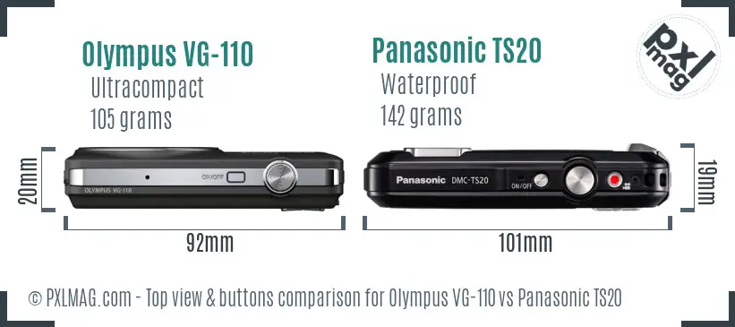 Olympus VG-110 vs Panasonic TS20 top view buttons comparison