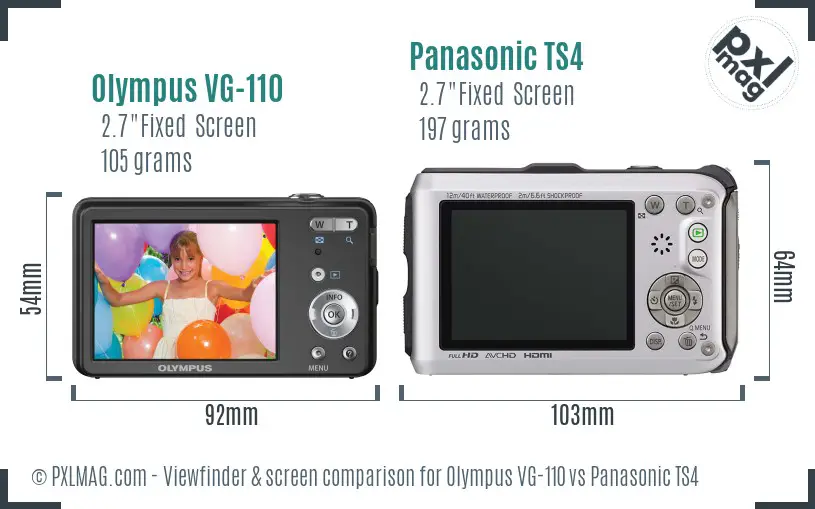 Olympus VG-110 vs Panasonic TS4 Screen and Viewfinder comparison