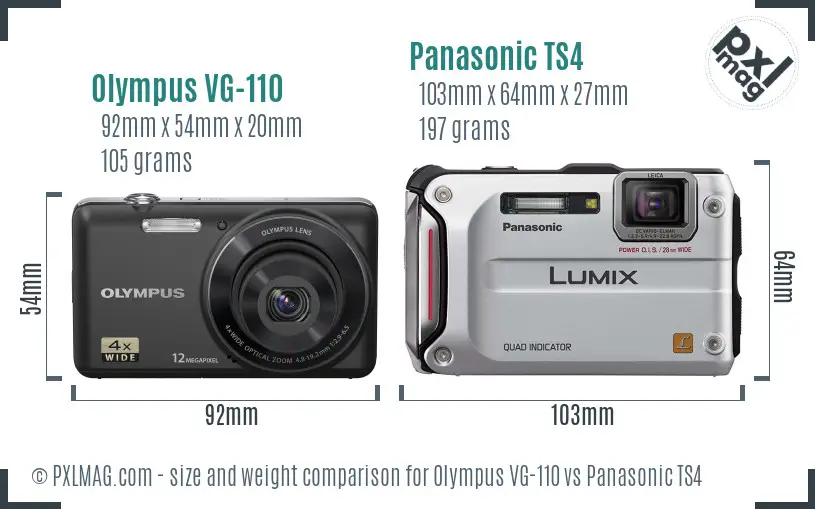 Olympus VG-110 vs Panasonic TS4 size comparison