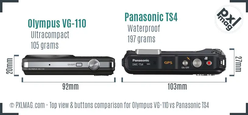 Olympus VG-110 vs Panasonic TS4 top view buttons comparison