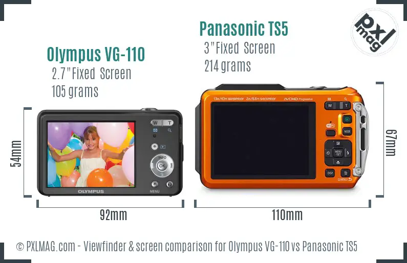 Olympus VG-110 vs Panasonic TS5 Screen and Viewfinder comparison