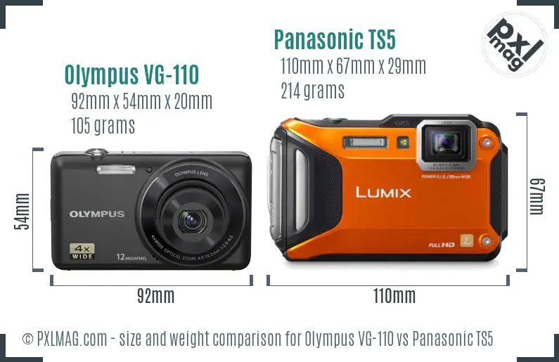 Olympus VG-110 vs Panasonic TS5 size comparison