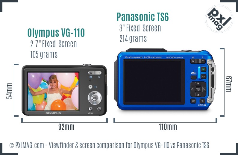 Olympus VG-110 vs Panasonic TS6 Screen and Viewfinder comparison