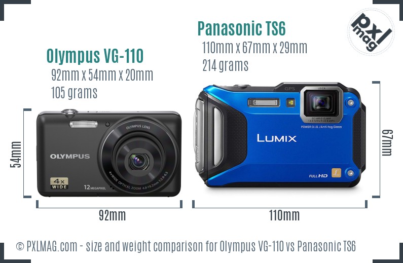 Olympus VG-110 vs Panasonic TS6 size comparison