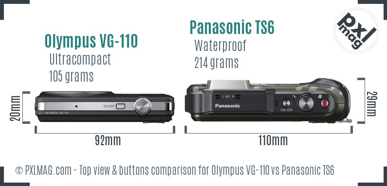 Olympus VG-110 vs Panasonic TS6 top view buttons comparison