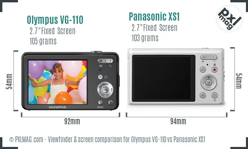 Olympus VG-110 vs Panasonic XS1 Screen and Viewfinder comparison