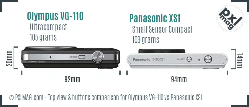 Olympus VG-110 vs Panasonic XS1 top view buttons comparison