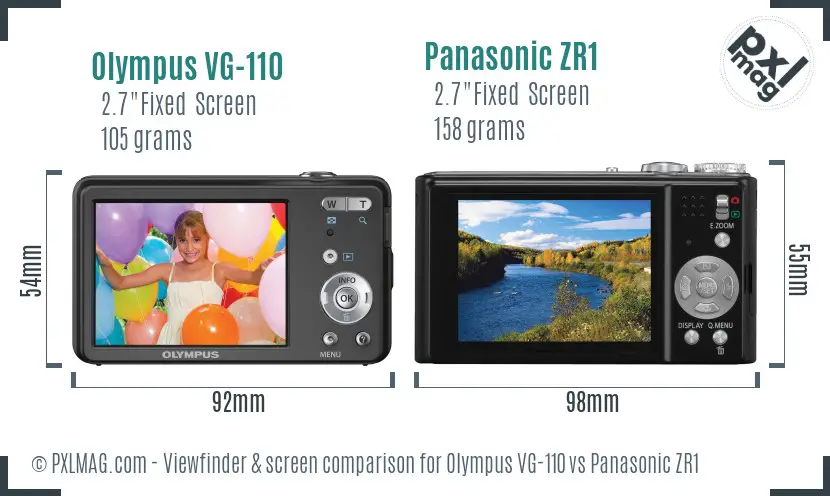 Olympus VG-110 vs Panasonic ZR1 Screen and Viewfinder comparison